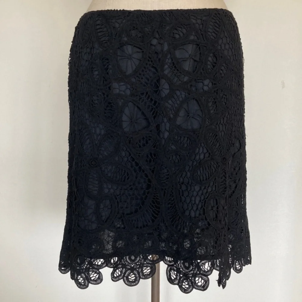 100% linen lace skirt, dark black, lined, 8 - Picture 1 of 8